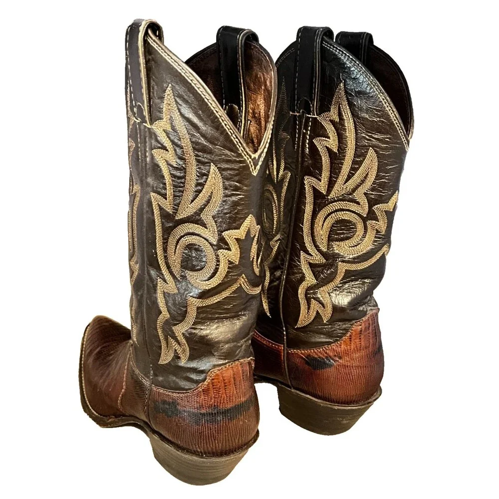 Vtg JUSTIN Cowgirl Boots Teju Lizard Leather Size 6.5B Western Rodeo USA #L4711